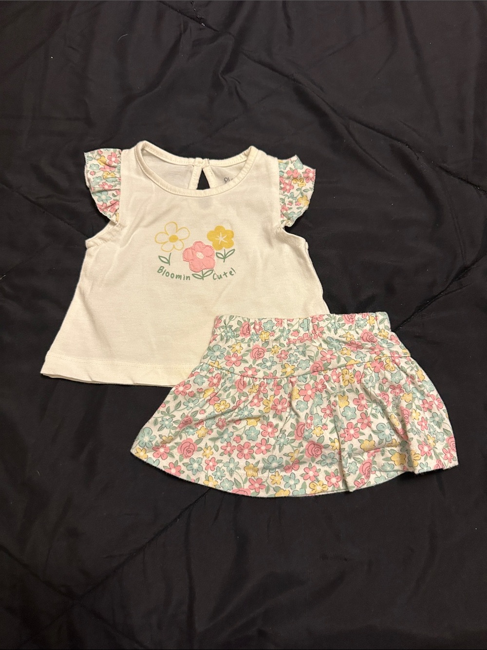 Cream Floral Kids Matching Set - Blooming Cute Top & Skirt